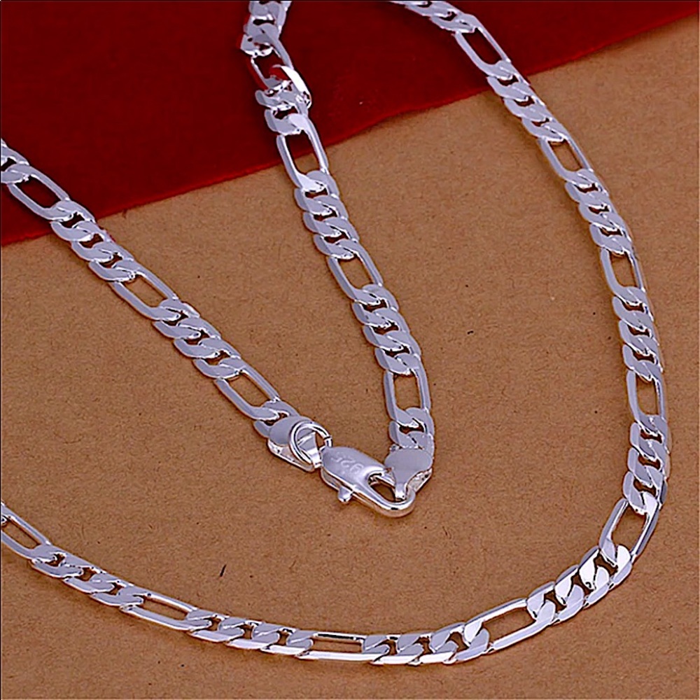 CUBAN FIGARO STERLING SILVER CHAIN LINK UNISEX NECKLACE 4MM - Picture 3 of 4